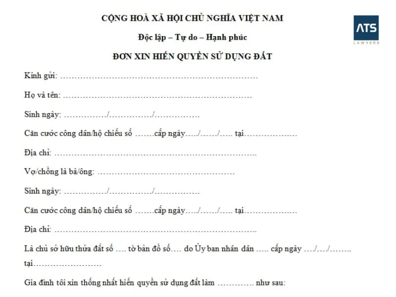 mẫu đơn xin hiến đất làm đường